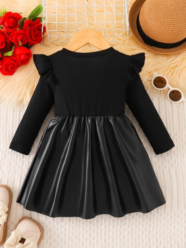 Spring/Autumn Baby Girls' Round-Neck Dress with Bow