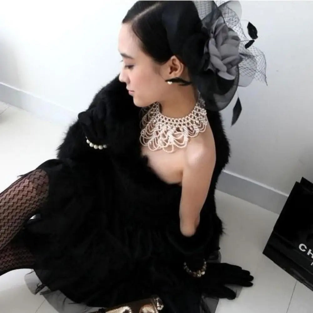 Pearl Beaded Lace Trim Collar Ribbons