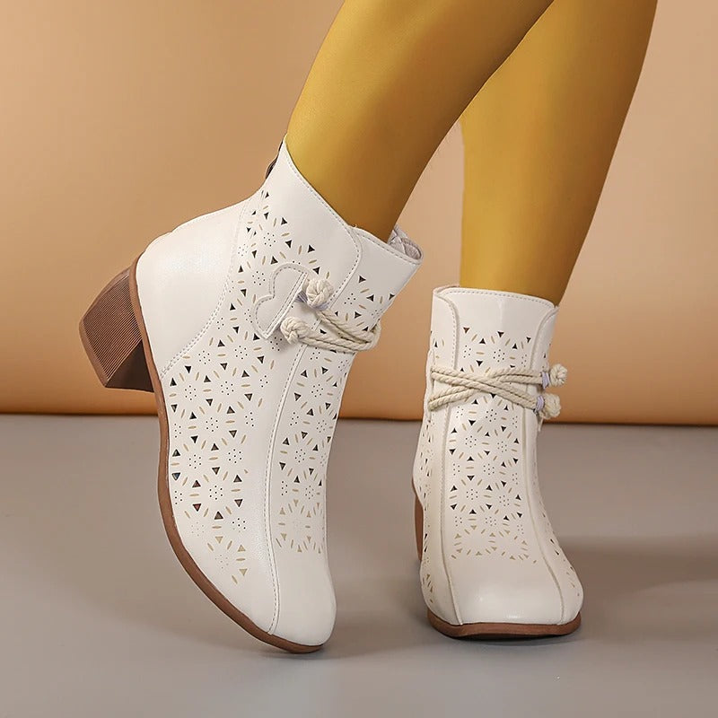 Mid-Heel Ankle Boots, Retro Breathable Comfortable Shoes