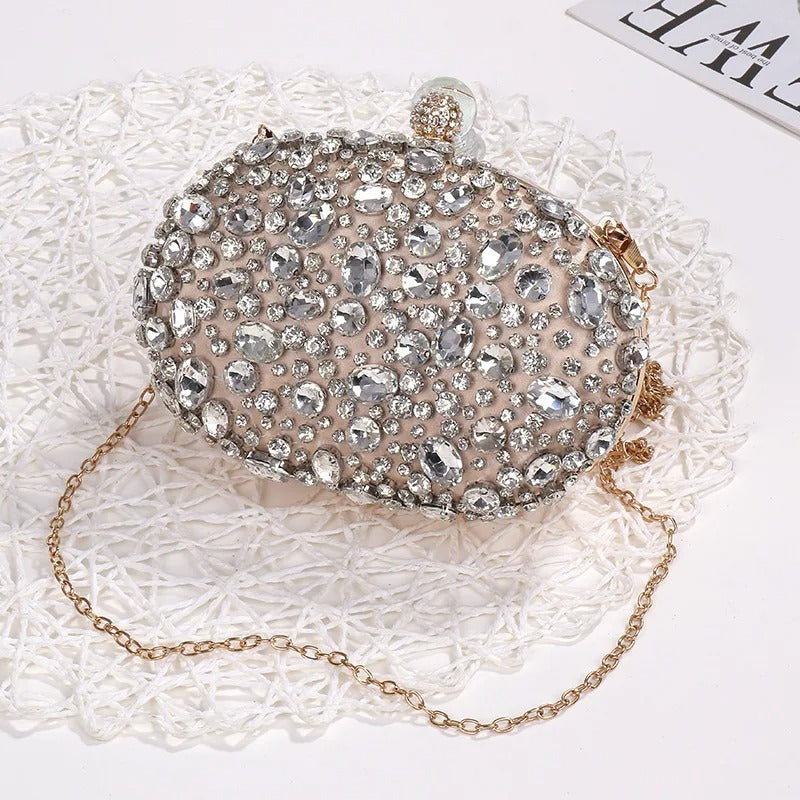 Luxury Crystal Silver Diamond Boutique Clutch Bags.