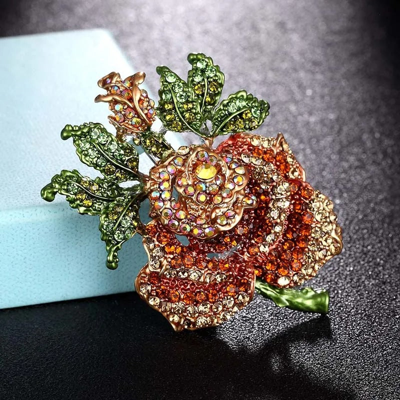 colorful Rhinestone Crystal Rose Flower brooch