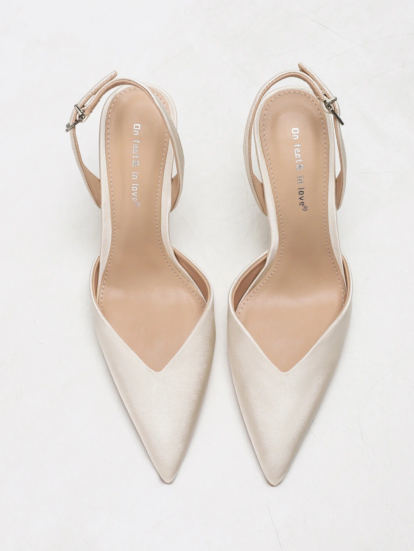Women's Ivory Satin Pointed-Toe Slingback Heeled Sandals