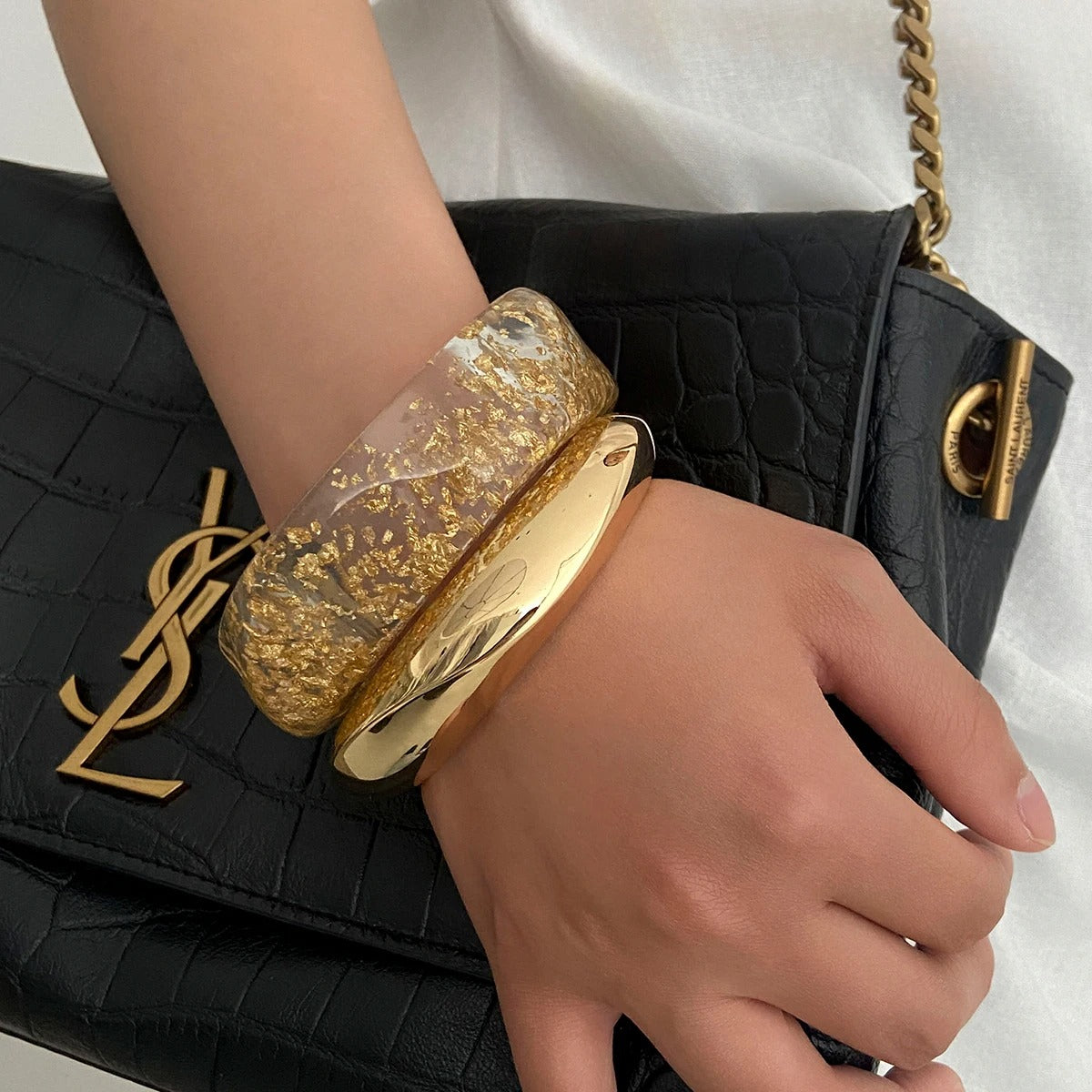 Glossy Acrylic Resin Metal Wide Bracelets