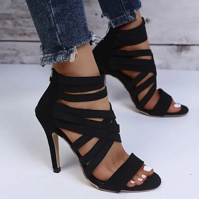 Sandals Summer New Back Zipper Cover Heeled Gladiator Shoe Pump Black