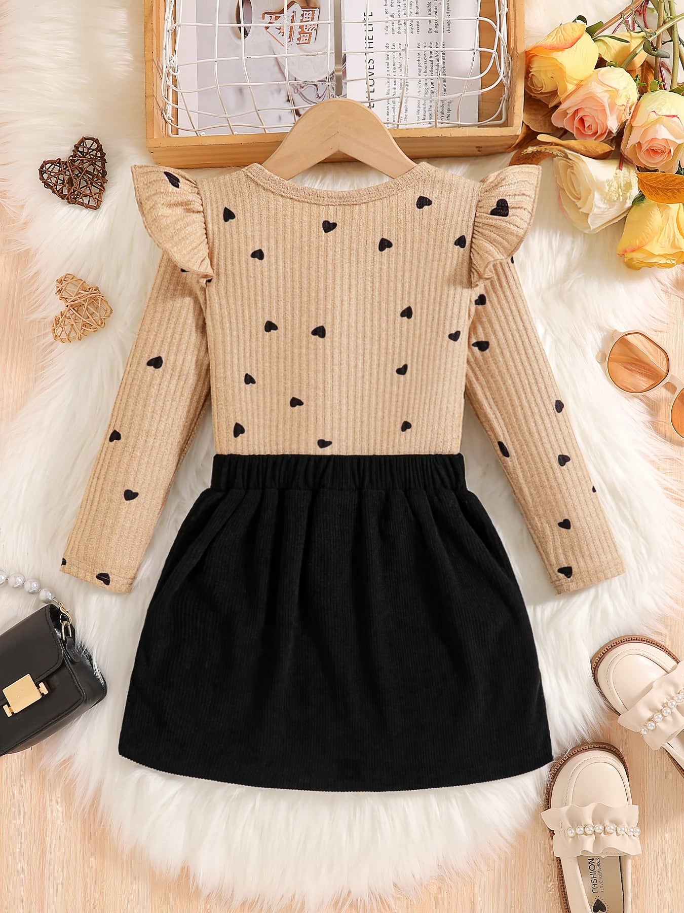 2-Piece Set for Girls in Spring and Autumn: Fashionable and Elegant Dress Set for Young Girls, Featuring a Round Neck