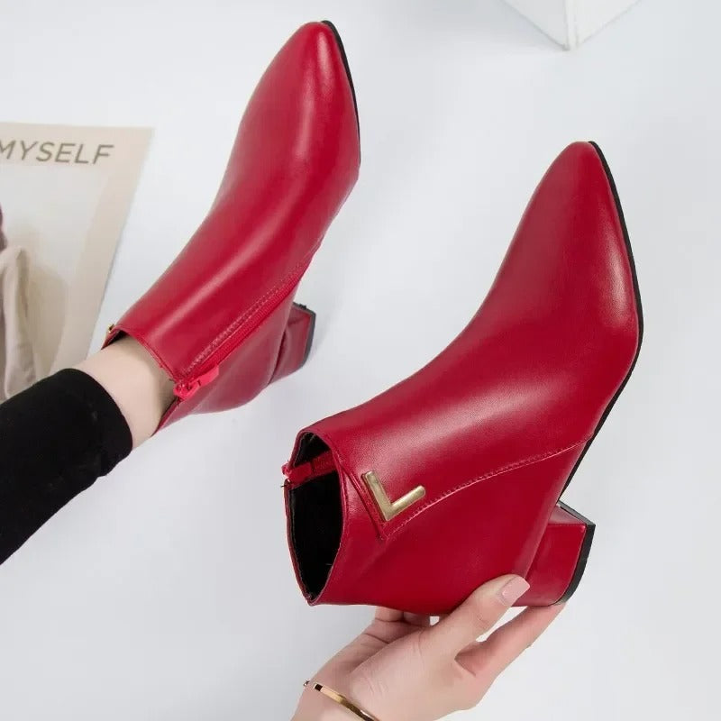 Leather High Heels Spring Zipper Office High Heels