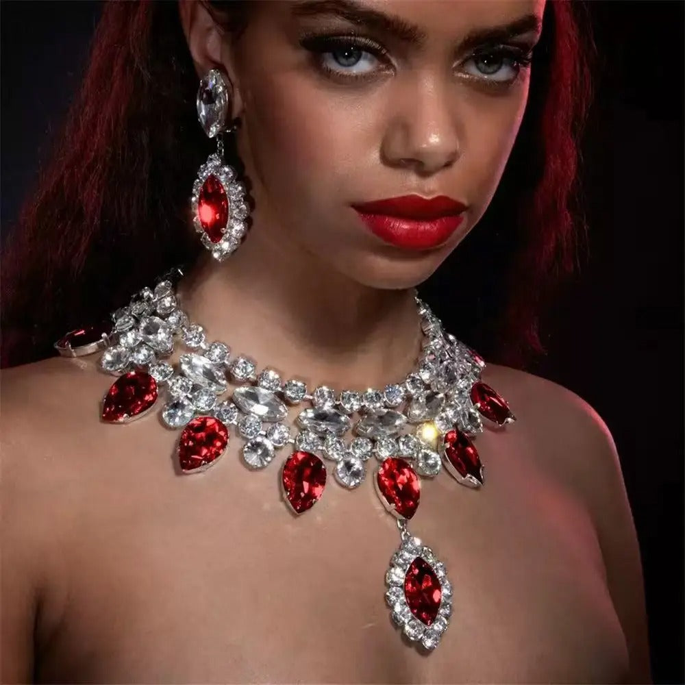 multi-color large crystal pendant necklace,