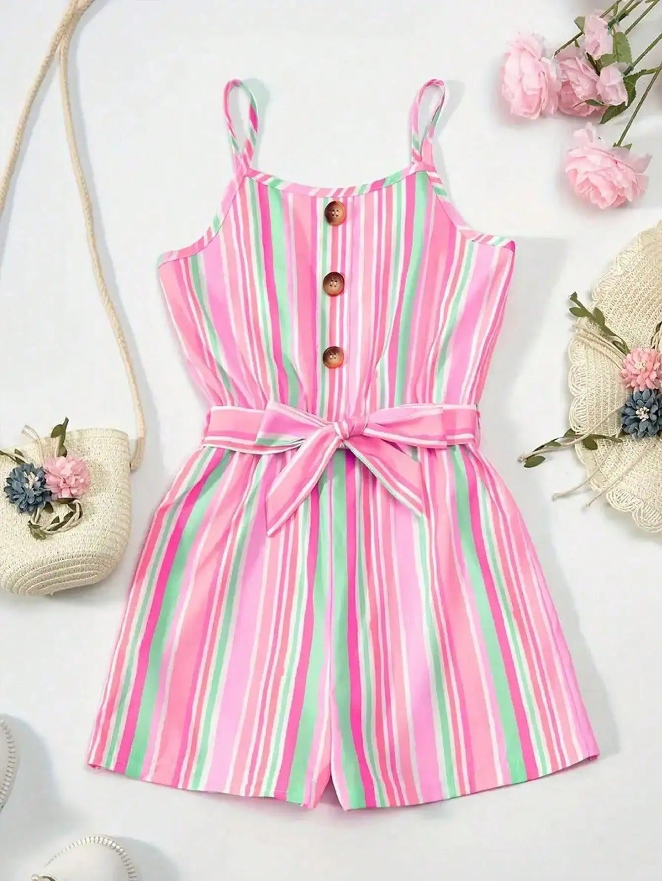 casual button sleeveless suspender jumpsuit shorts