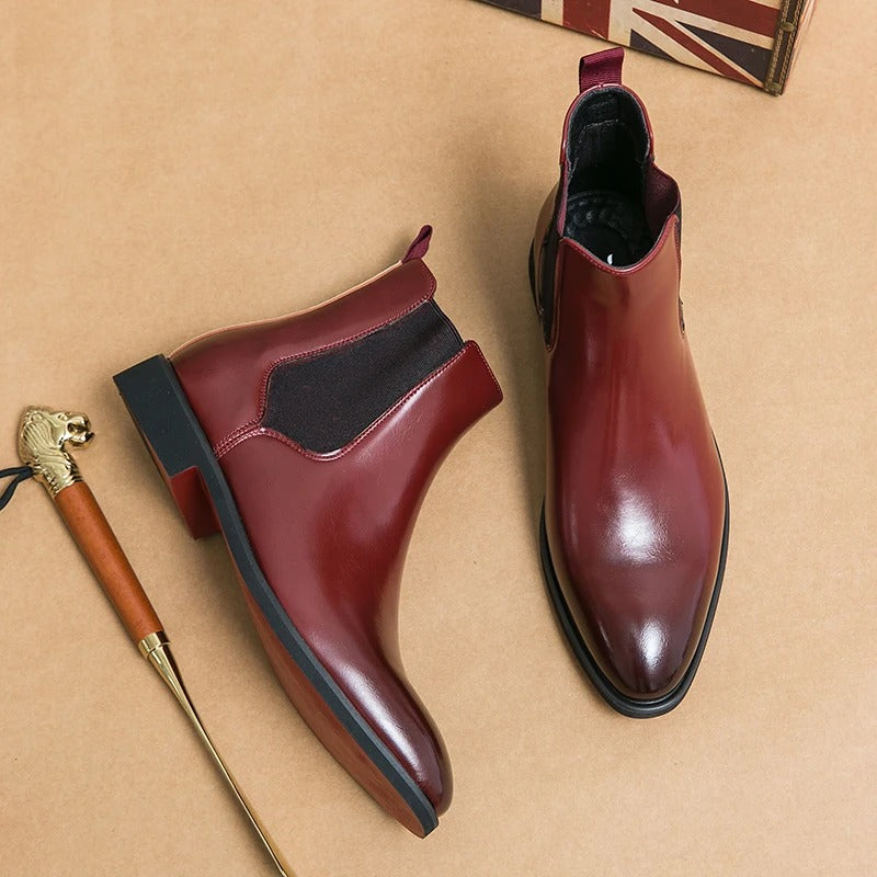 Chelsea Boots for Men Red Sole Ankle Business Round Toe Slip-On Mens Boot