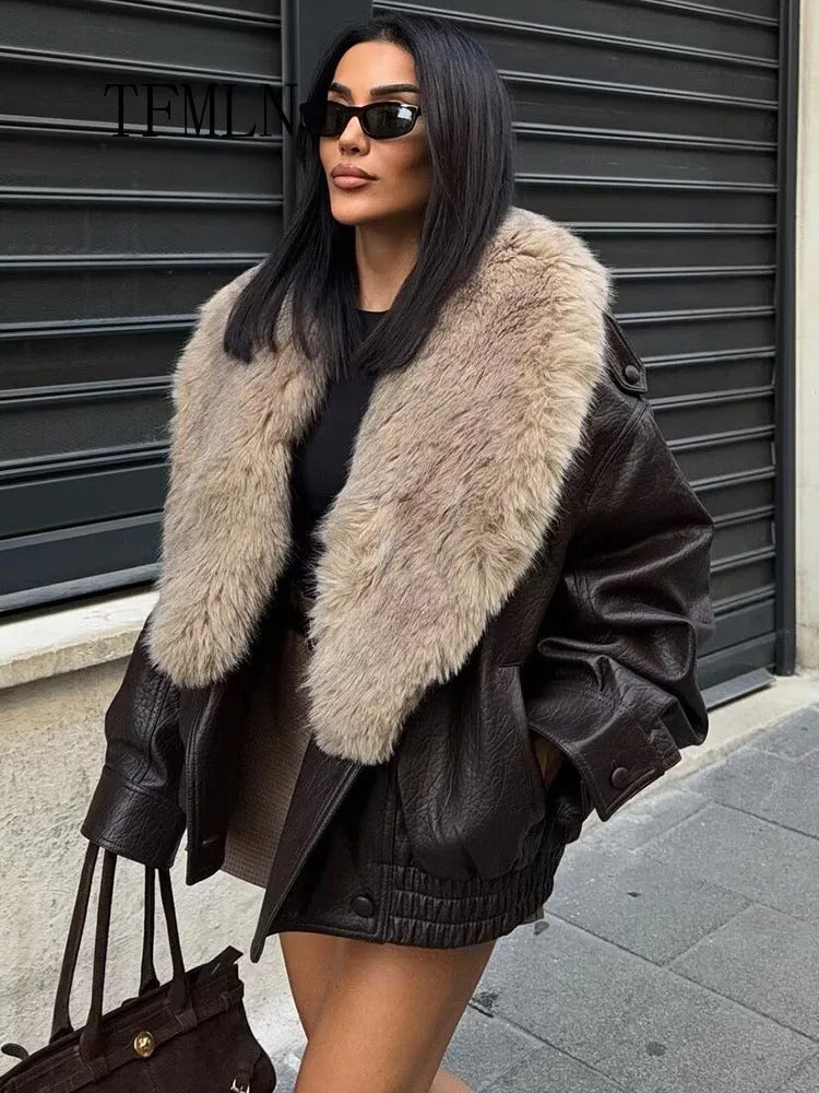 Winter Women Loose Faux Leather Jacket Fashion