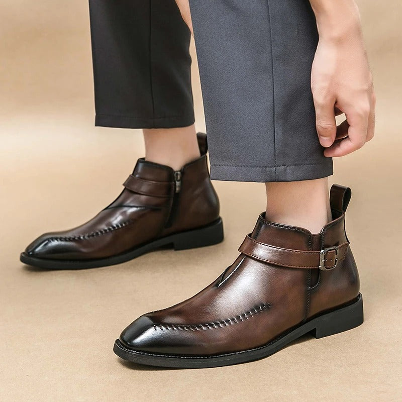 Luxury Man Leather Pointed Business Chelsea Boots Outdoor Leisure Walking Shoes
