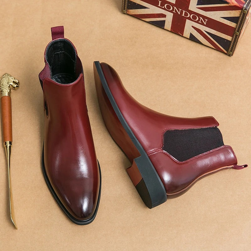 Chelsea Boots for Men Red Sole Ankle Business Round Toe Slip-On Mens Boot
