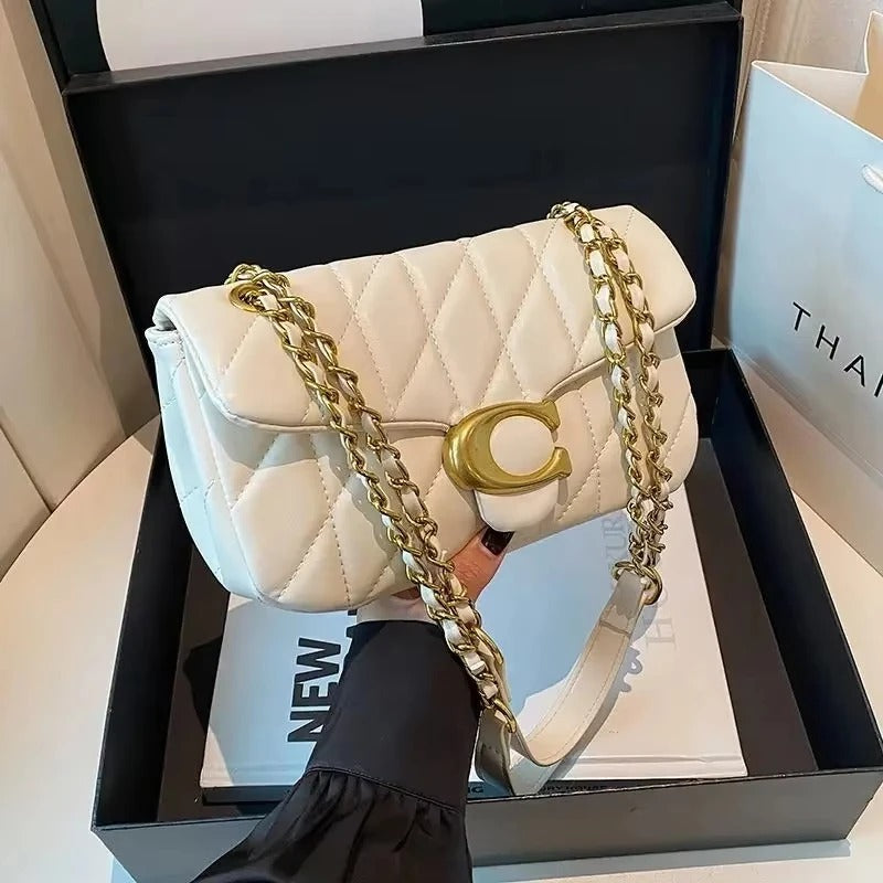 simple diamond grid versatile chain bag for women.