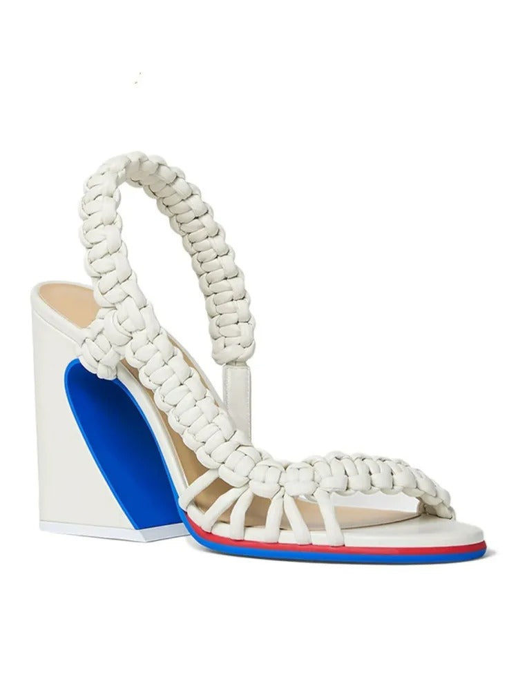 Summer New Coarse High Heel Knitted Women's Sandals