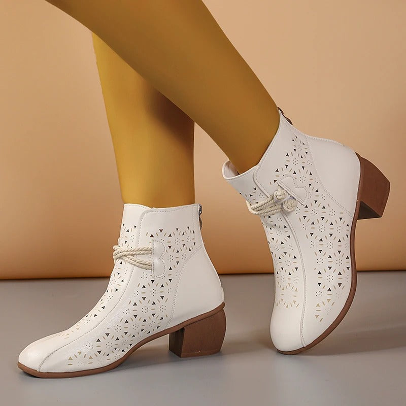 Mid-Heel Ankle Boots, Retro Breathable Comfortable Shoes