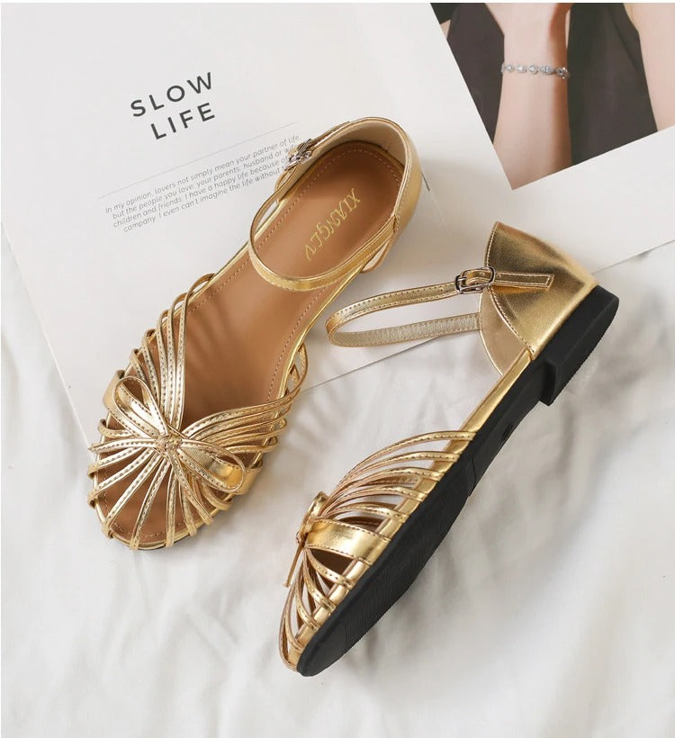 Flat Sandals Single Strap Hollow Out Gladiator Roman Shoes P