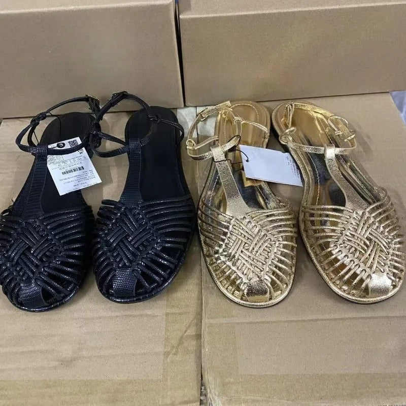 Soft Leather Round Toe Ankle Buckle Strap Casual Brand Summer Lady Beach Shoes