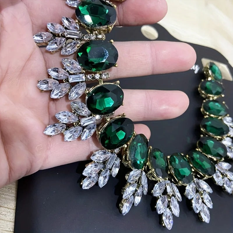 Geometric Rhinestones Necklace earring set