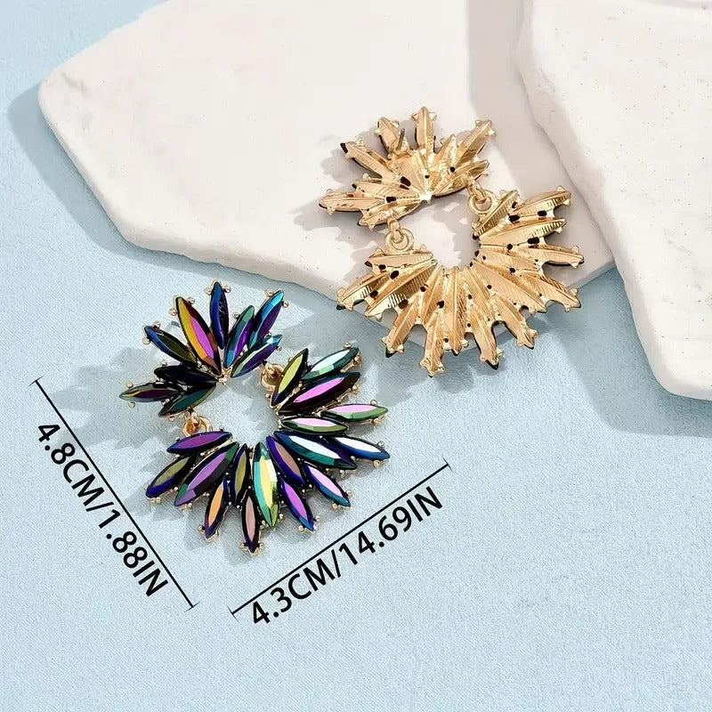 Colorful Crystal Flower Dangle Earrings