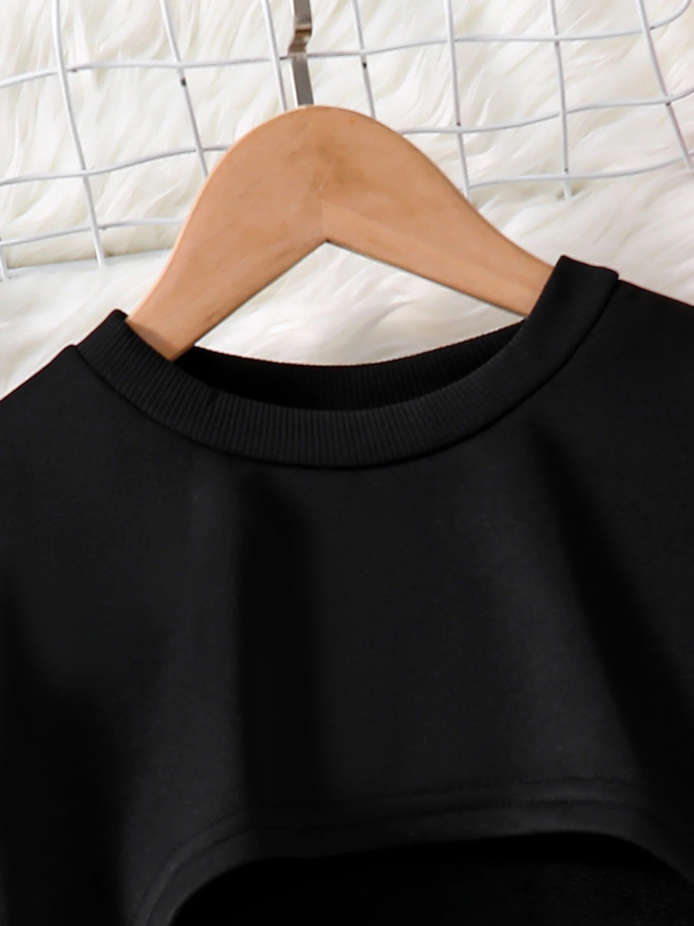 2-piece round neck long sleeve top + sleeveless plaid dress set.