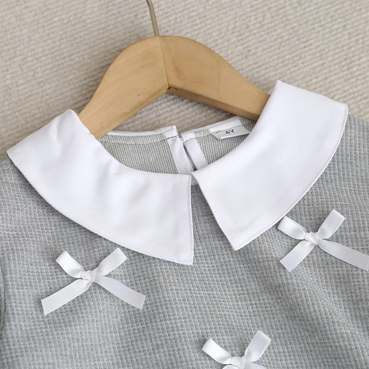 Doll Collar Top with Butterfly Knot + Black Pleated Skirt Set for Kids