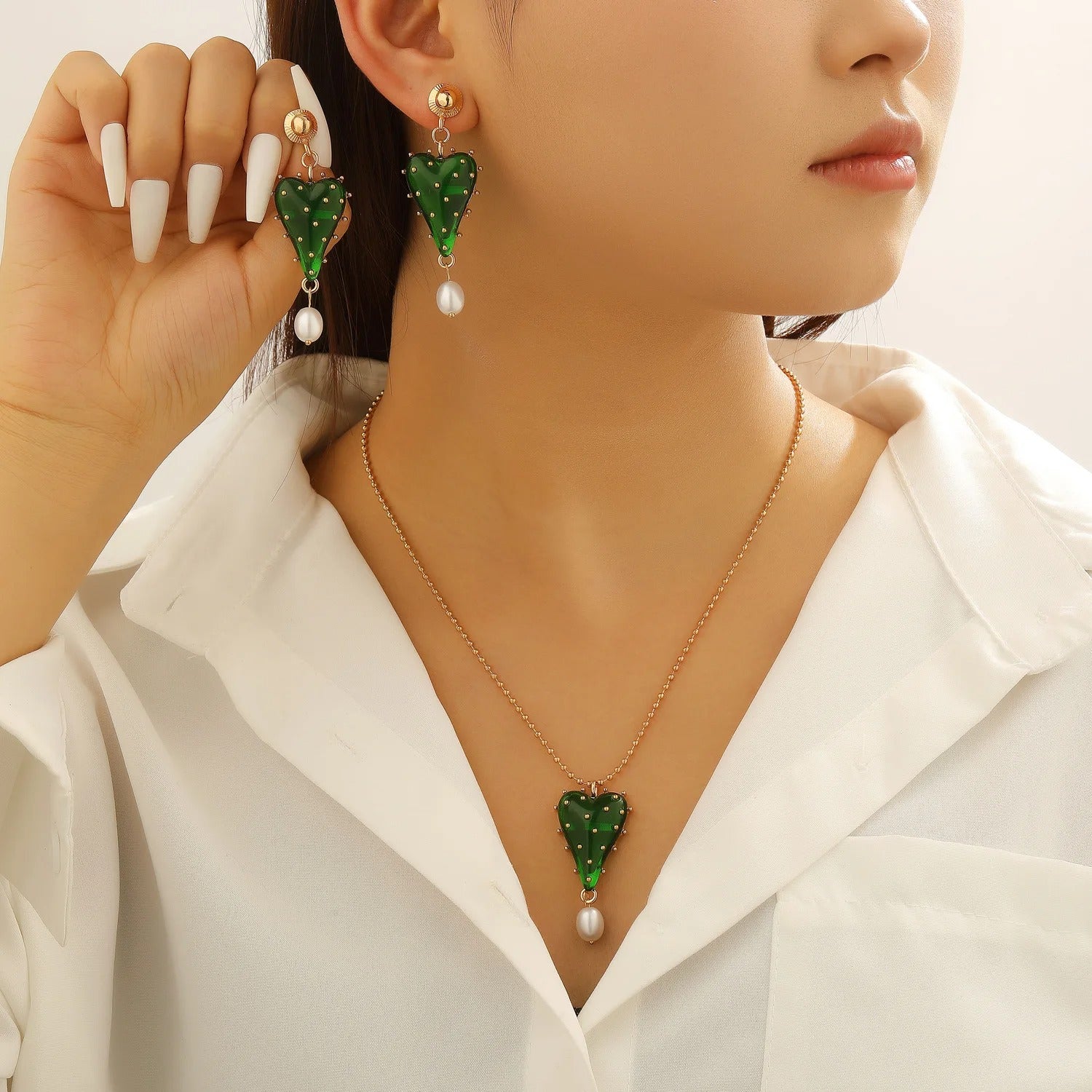 Strawberry Red/Green Heart Jewelry Set