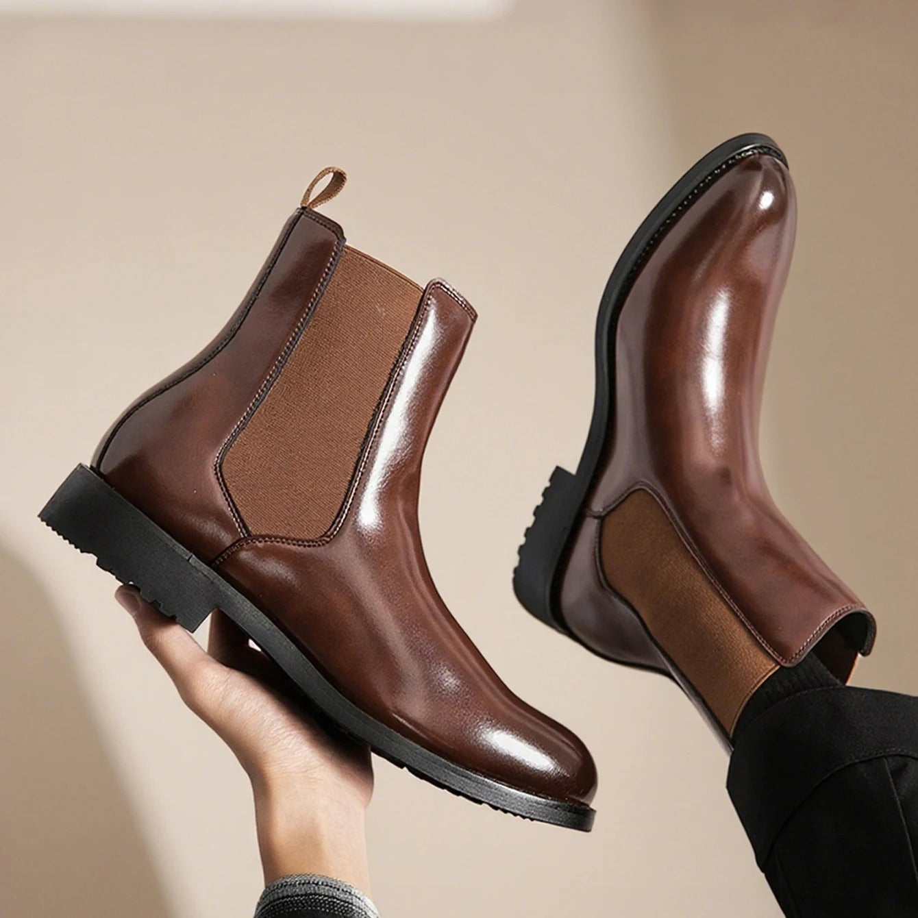 Men's Leather Formal ShClassic Designer Men Chelsea Boots Slip On Pointed Toe Luxury Middle Ankle Short Leather Boots oes Classic Office Social Shoes