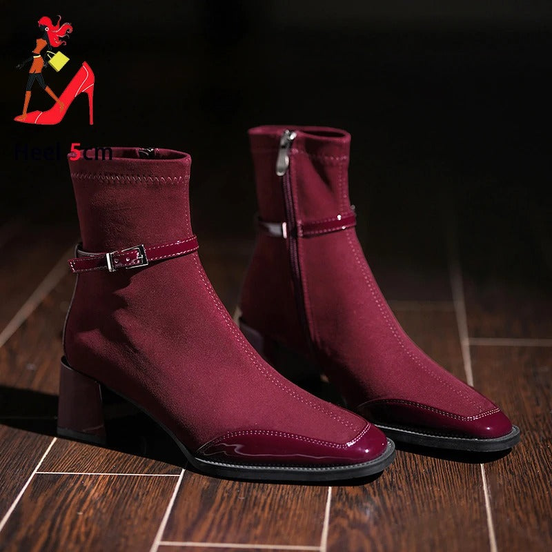 Office Shoes 5CM Square Heel Lady Dating Suede Ankles Boots Elegant Female Shoes