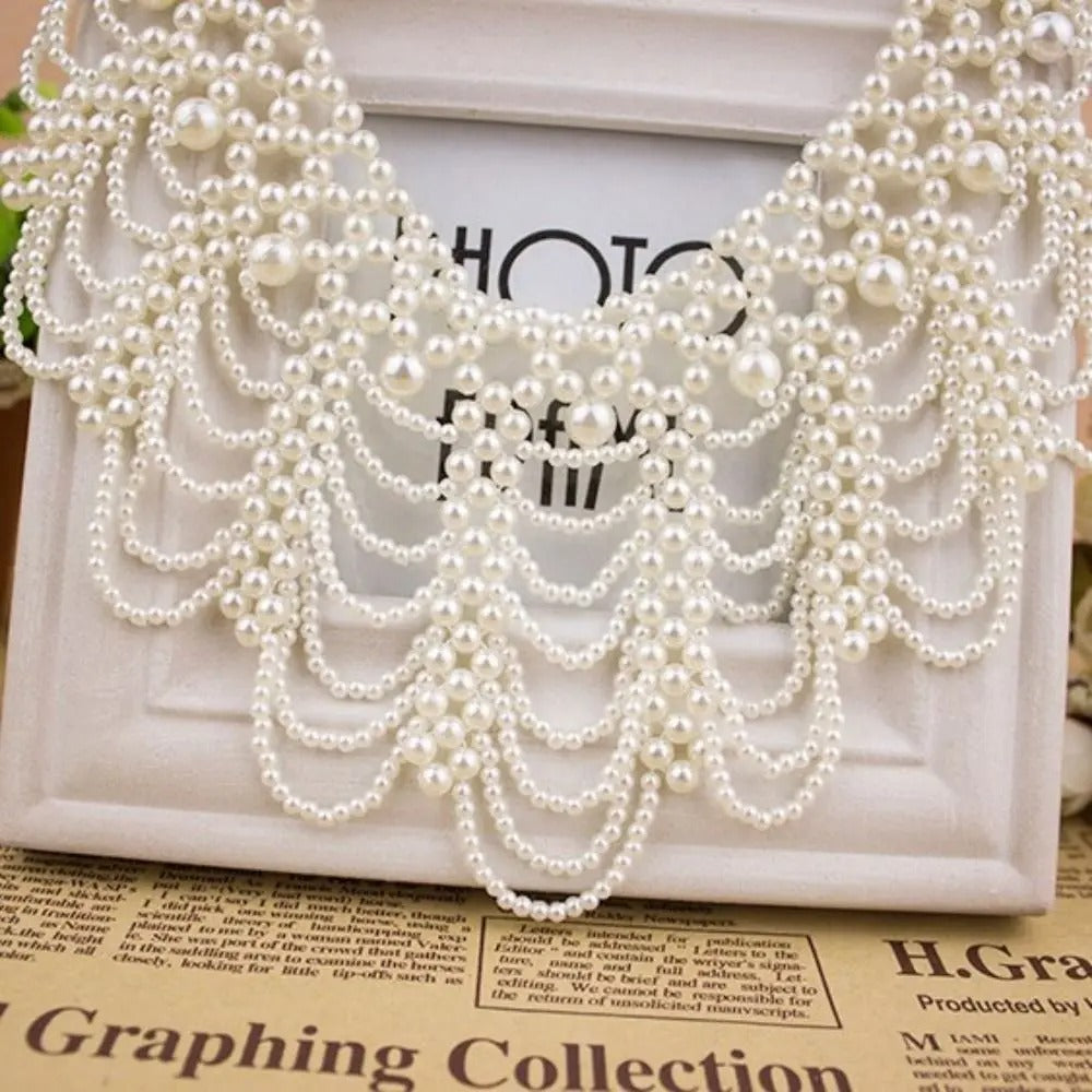 Pearl Beaded Lace Trim Collar Ribbons