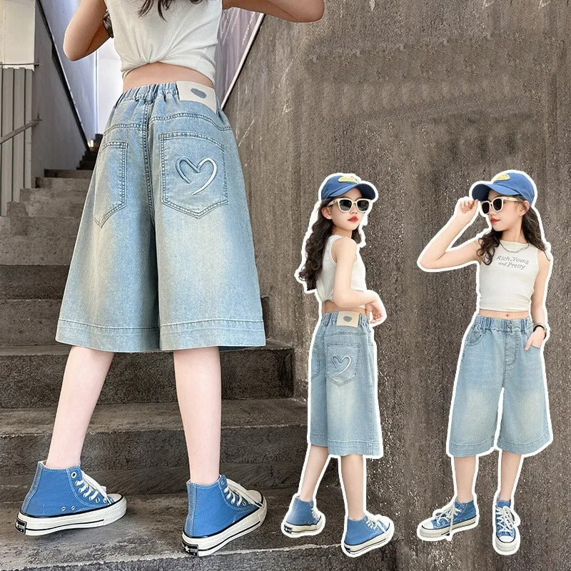Denim Short Pants Knee-Length for Kids.