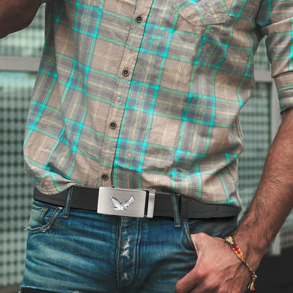Men Leather Belt Automatic Buckle Belt