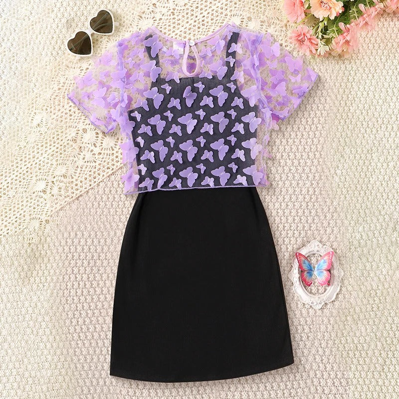 Butterfly 2-Piece Dress &amp; Tee Set - Stretchy, Comfortable &amp; Easy-Care Kids wear