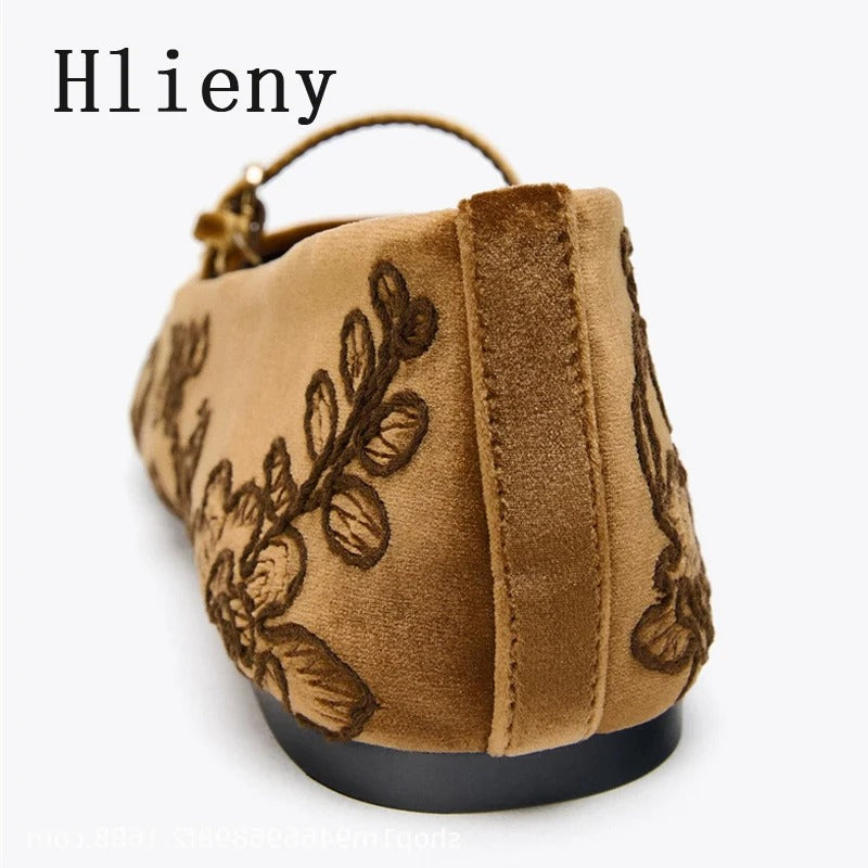 Designer Handmade Embroidery Flower Loafers Buckle Strap