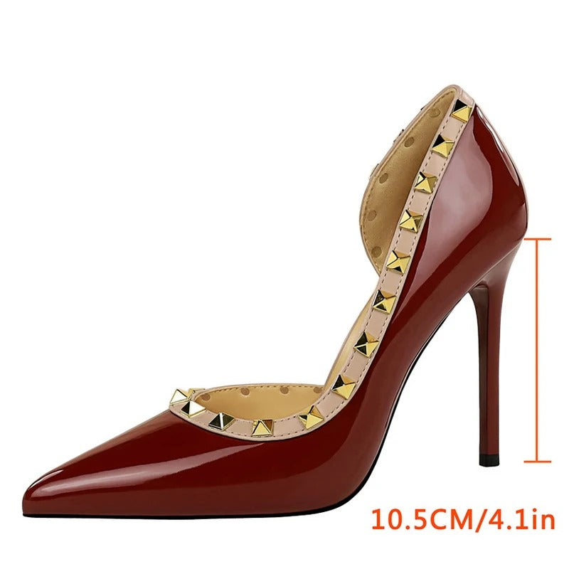 BIGTREE Shoes Rivet Design Women Pumps Patent leather High Heels