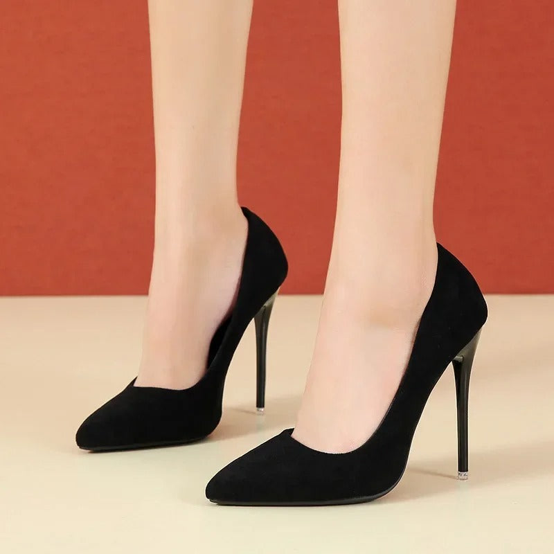 Big Size 35-45 women's shoes 2026 concise flock high heels