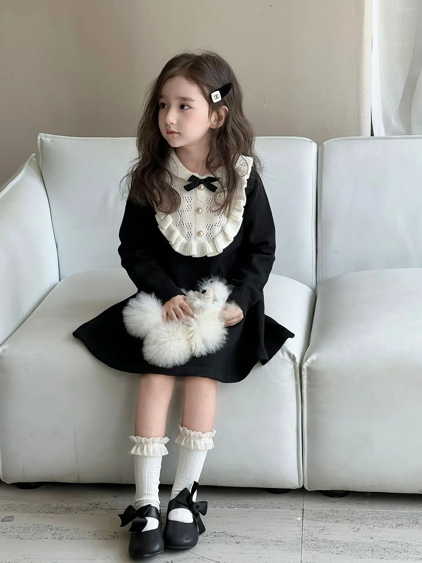 French Style Woolen Skirts Children Knitted Dresses