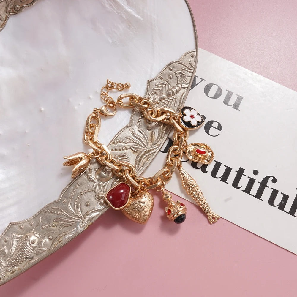 Red Accents Playful Statement Bracelet