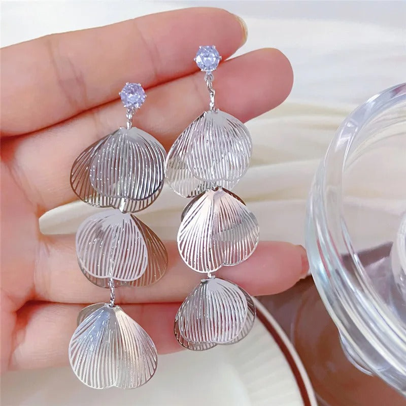 Long Exaggerated Petal Metal Earrings