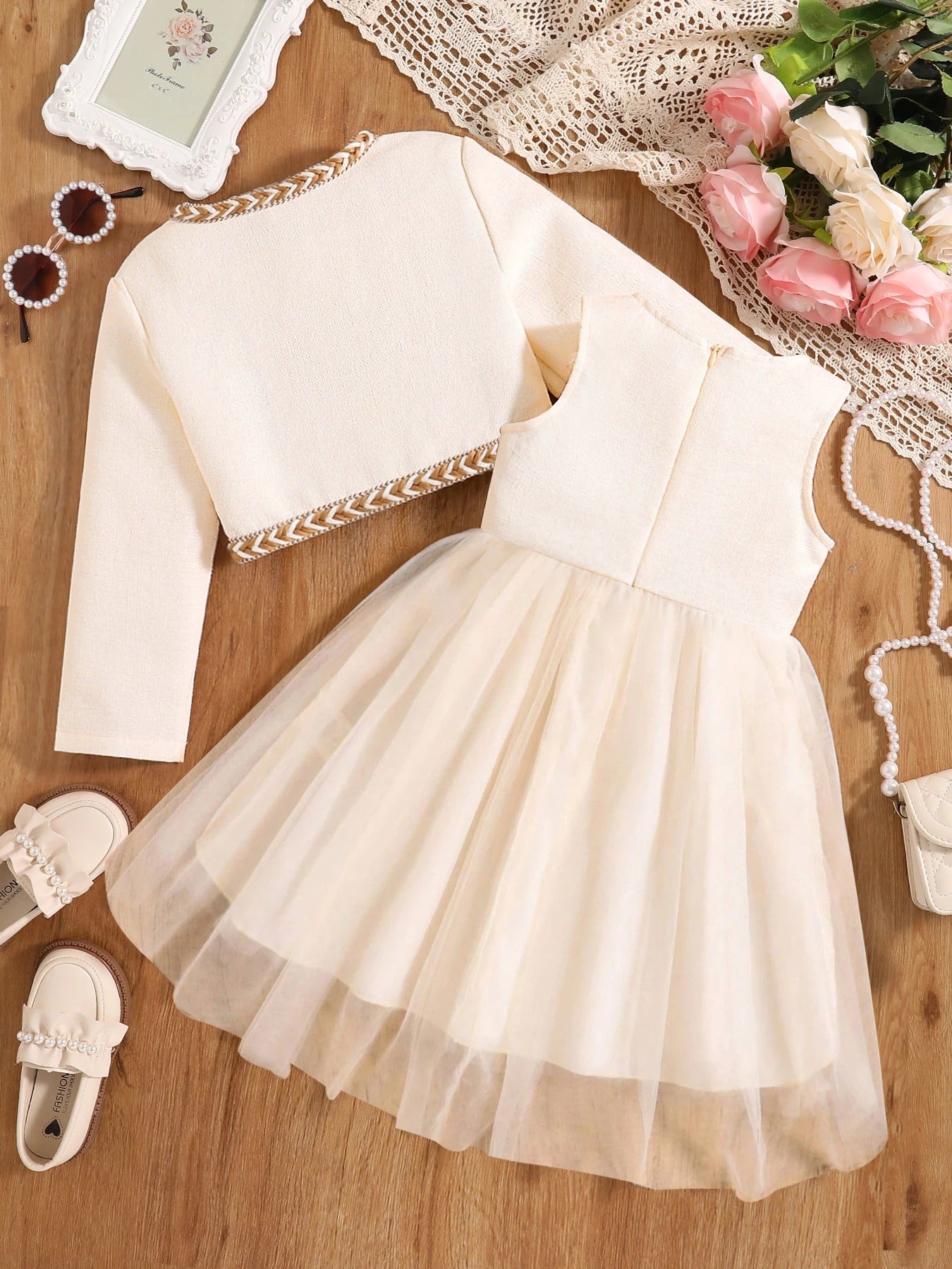Girls' autumn fashion cute new dress, fluffy princess dress - whit