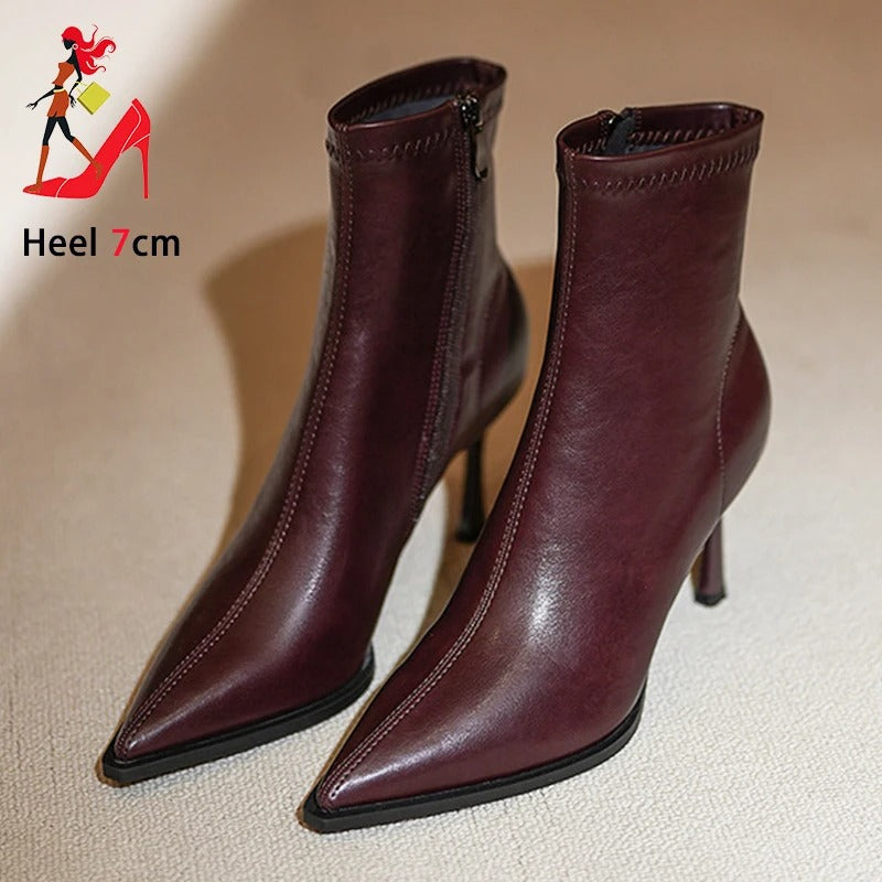 Woman Ankle Boots 7CM Stiletto Heels Elegant Women's Shoes 2025 Autumn Winter Pointed Boots