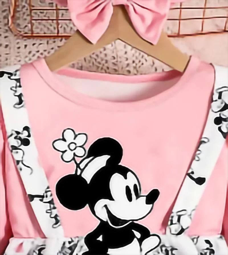 A Single Autumn Playful And Cute Pink Round-Neck Imitation Overbody Dress With Printed Patterns