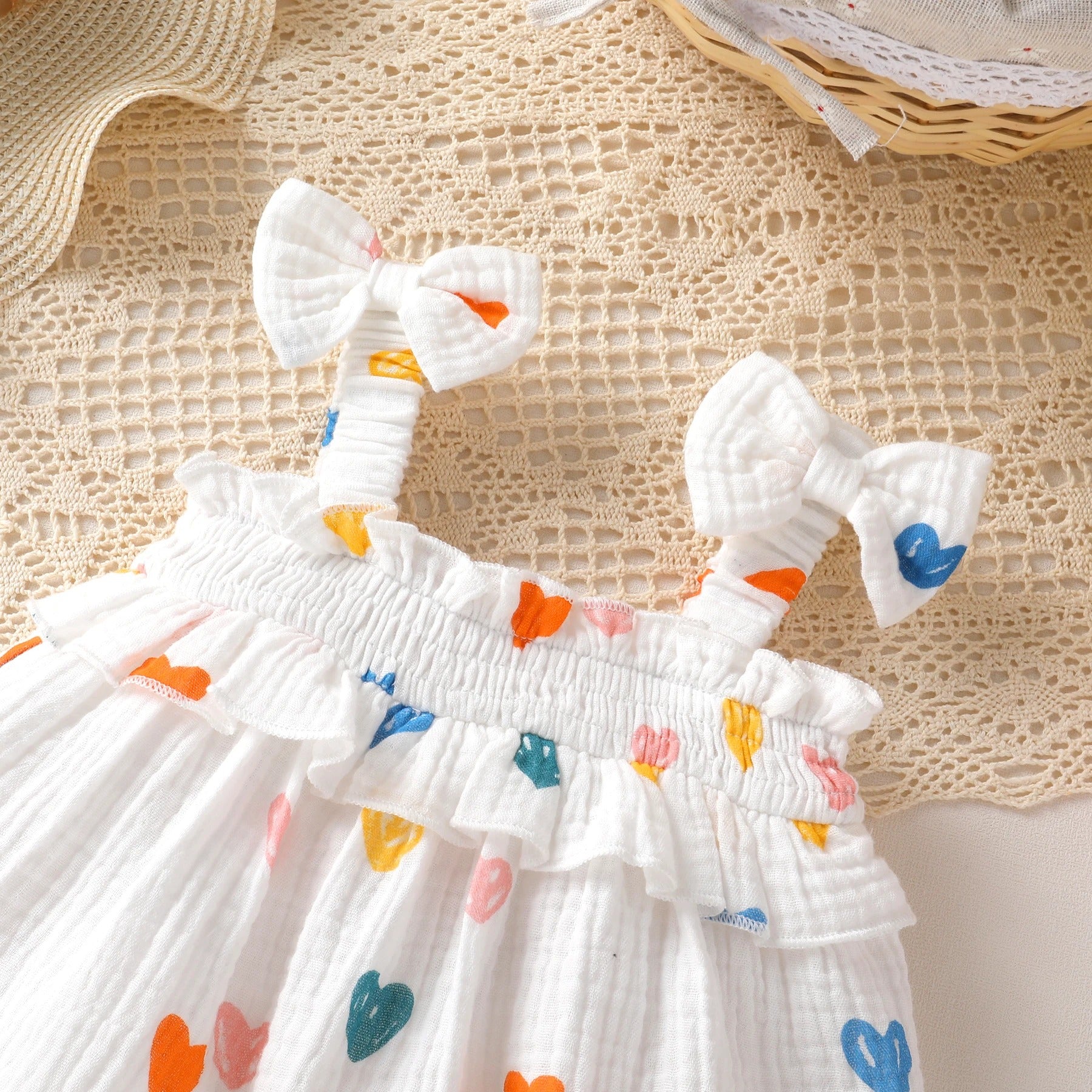 Baby Girls Casual Cotton Allover Print Bow Camisole Top with Elastic Waist Diaper Shorts 2PCS