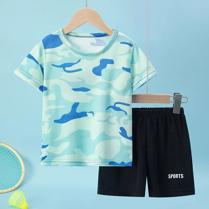 2-Pcs Children's Quick-drying Camouflage Tie-dye Suit Boys