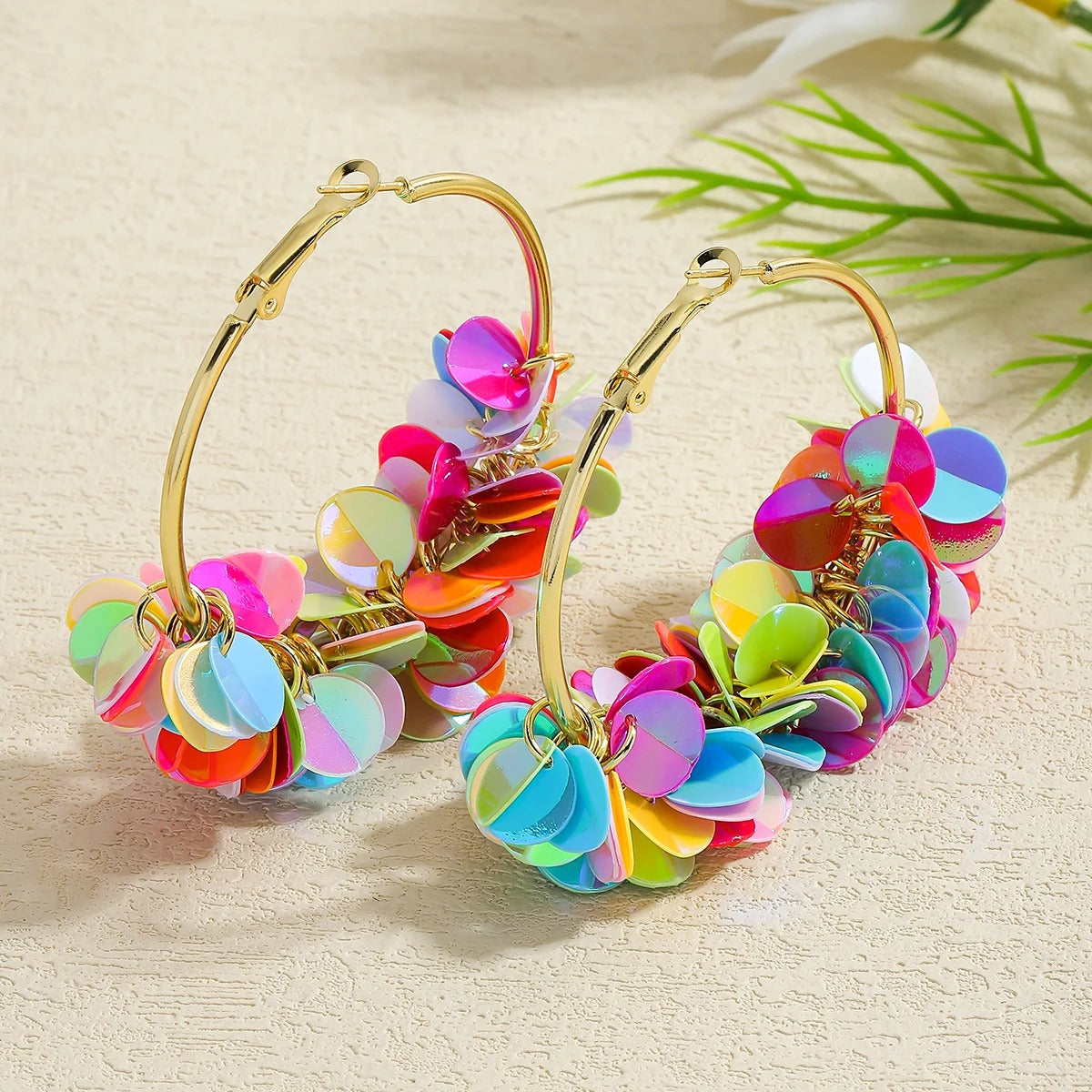 Colorful Sequin Petals Drop Ear Loops Y2K Summer