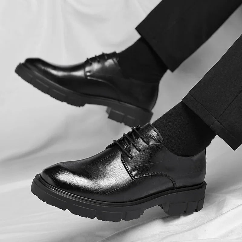 Leather Shoes Lace-Up Design Wear-Resistant Low Help Heightening