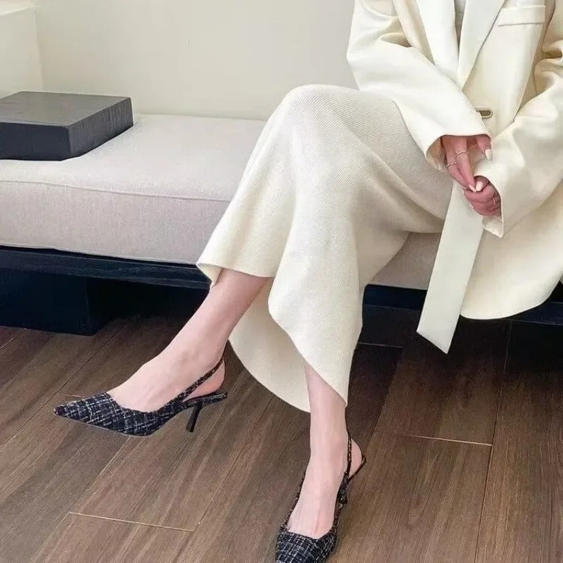 brand designed knitted platform heels for women, pointed-toe party shoes