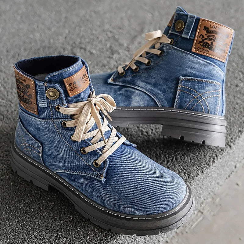 Durable High-Top Denim Cool Versatile Men's Boots