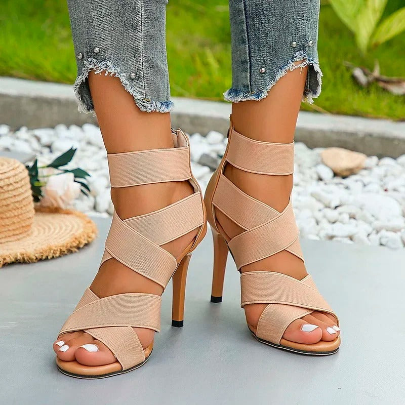 Elastic Broadband Crossover Zipper Gladiator Shoes Party Wedding Pumps.