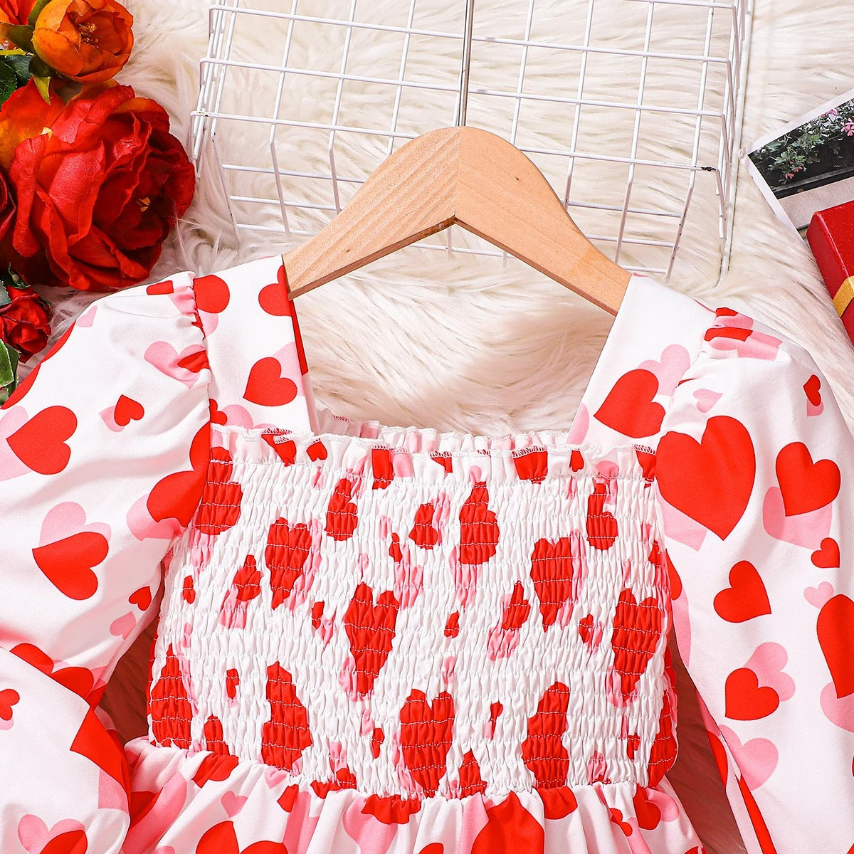 Collar Drawstring Waist Red White Contrast Princess Skirt for Kids.