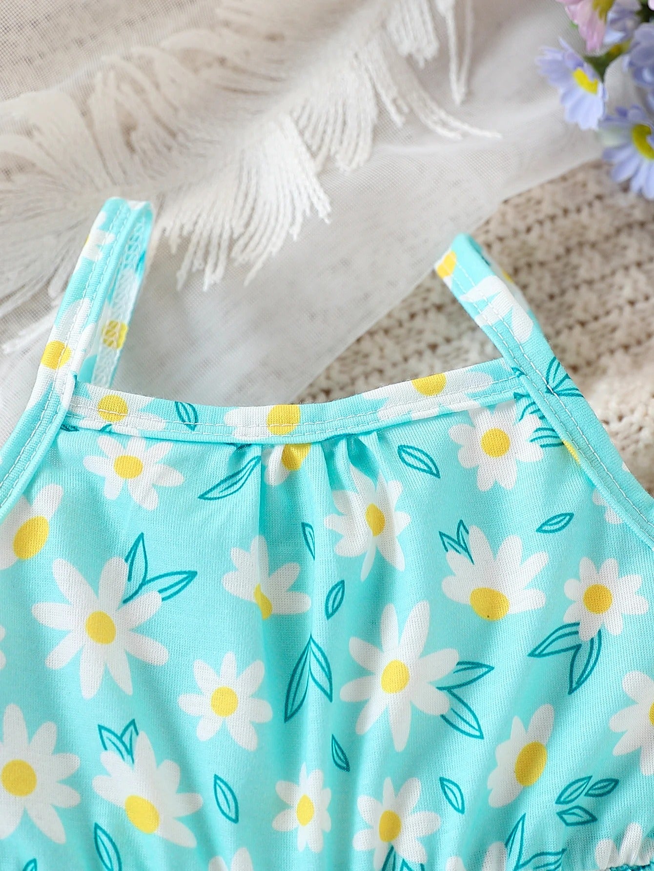 Baby girl baby fashionable casual flower full body printed suspender jumpsuit
